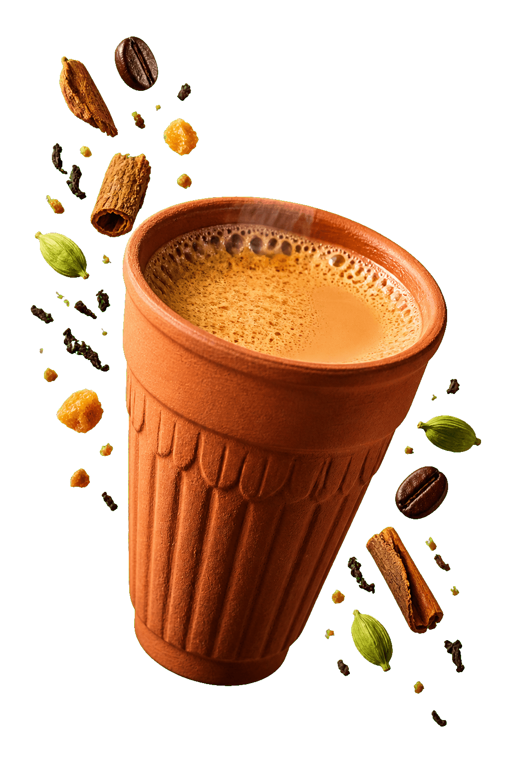 Steaming kulhad chai with spices in a warm Chai Churi cafe